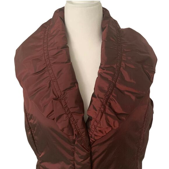Jones New York Women's Puffer Vest Jacket Medium Burgundy Collared Buttons - Picture 9 of 12